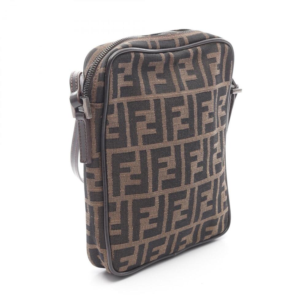 Fendi Bag Canvas Shoulder Leather Black Zucca Brown Black Brown